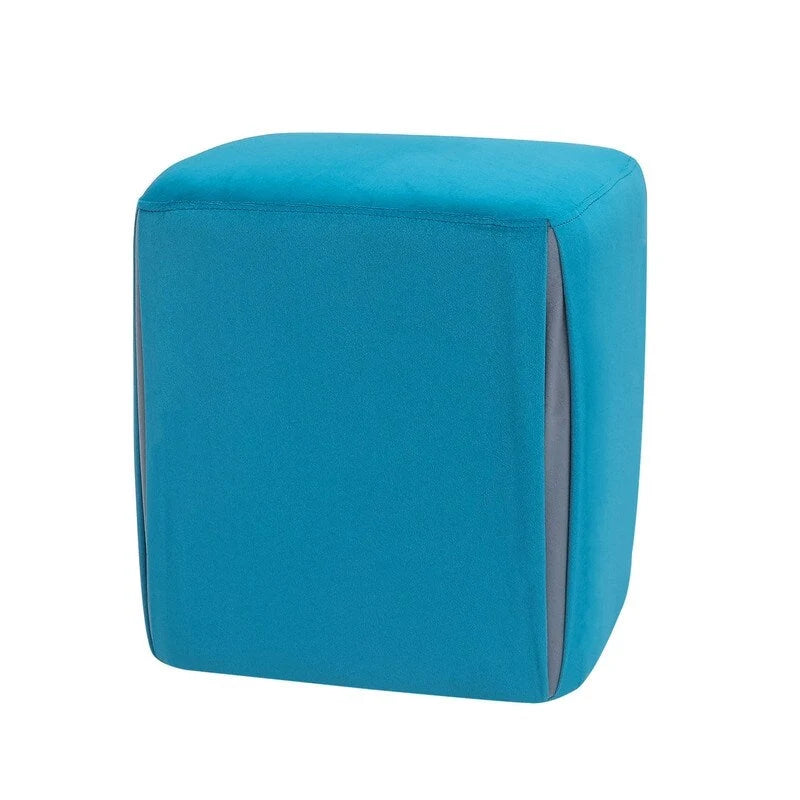 Repose-pieds/pouf rond en velours bleu / bleu clair / gris foncé / gris clair, pour 1 personne