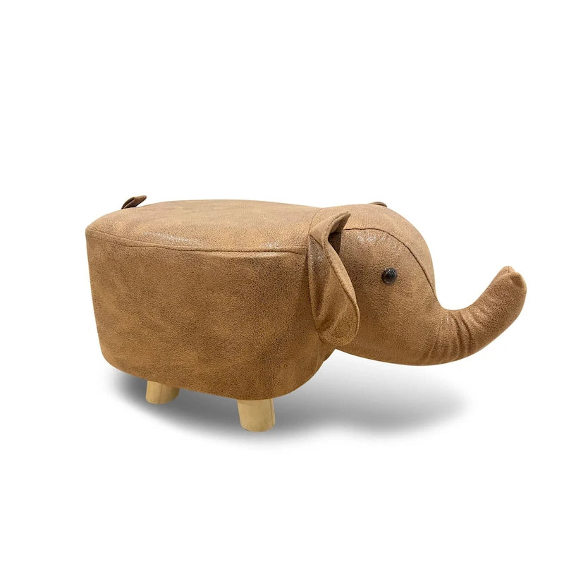 Repose-pieds ottoman en velours marron en forme d'animal avec pieds en bois, 1 place
