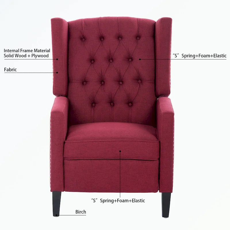 Fauteuil inclinable manuel en tissu (rouge lie-de-vin / beige / noir / gris / bleu) avec position chaise longue, 1 place