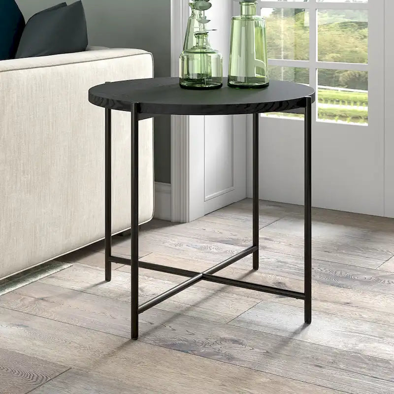 Table d'appoint ronde en bronze noirci avec plateau en MDF, assemblage par 1 personne