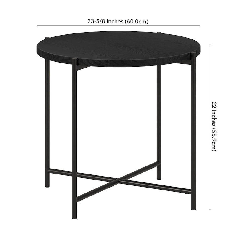Table d'appoint ronde en bronze noirci avec plateau en MDF, assemblage par 1 personne