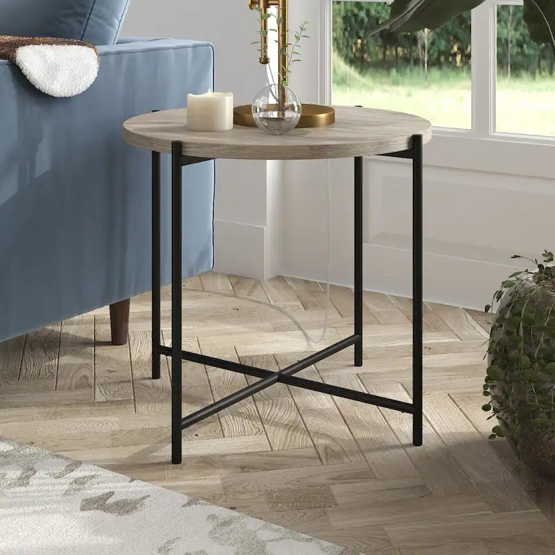 Table d'appoint ronde en bronze noirci avec plateau en MDF, assemblage par 1 personne