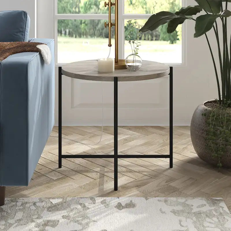 Table d'appoint ronde en bronze noirci avec plateau en MDF, assemblage par 1 personne