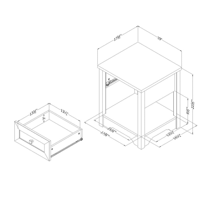 Table d'appoint de style shaker avec tiroir et étagère inférieure, montage par 1 personne