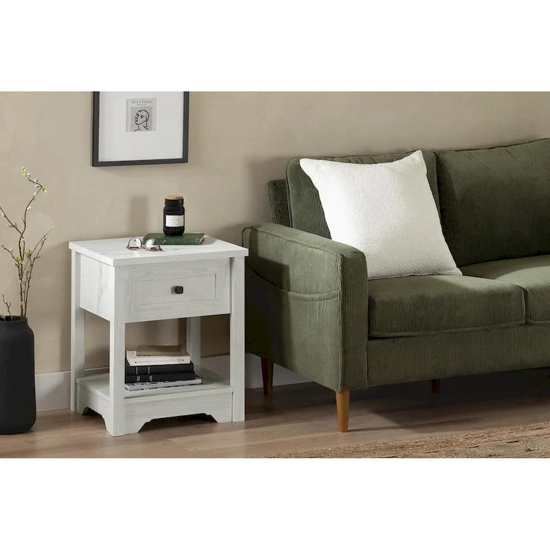 Table d'appoint de style shaker avec tiroir et étagère inférieure, montage par 1 personne
