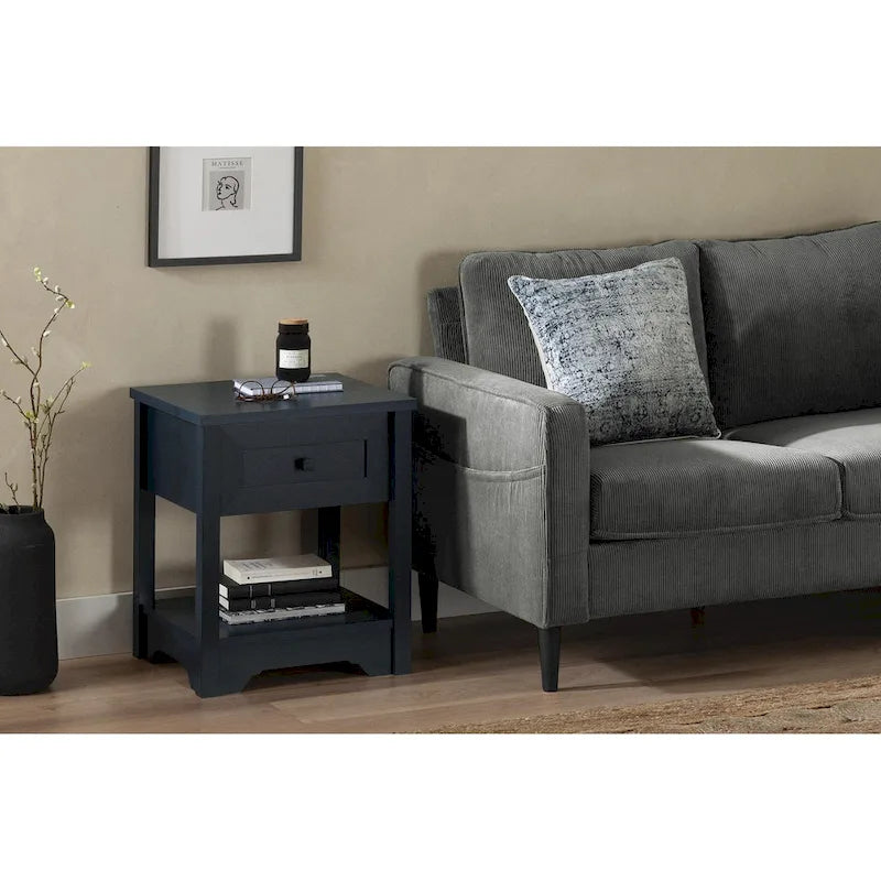 Table d'appoint de style shaker avec tiroir et étagère inférieure, montage par 1 personne