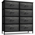 Commode à 8 tiroirs en tissu gris bois avec cadre en acier et tiroirs pliables, assemblage par 1 personne