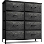 Commode à 8 tiroirs en tissu gris bois avec cadre en acier et tiroirs pliables, assemblage par 1 personne