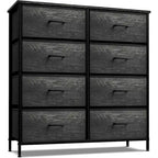 Commode à 8 tiroirs en tissu gris bois avec cadre en acier et tiroirs pliables, assemblage par 1 personne