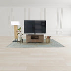 Meuble TV brun clair de 119 cm avec étagères ouvertes et gestion des câbles, assemblage par 1 personne