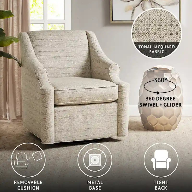 Fauteuil inclinable pivotant Jacquard sable à 360° avec base en métal noir, 1 place