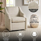 Fauteuil inclinable pivotant Jacquard sable à 360° avec base en métal noir, 1 place
