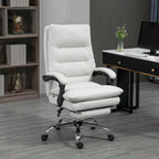 Fauteuil de bureau massant inclinable en microfibre blanc crème avec chauffage et repose-pieds, 1 place