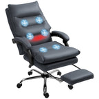 Fauteuil de bureau massant inclinable en microfibre blanc crème avec chauffage et repose-pieds, 1 place