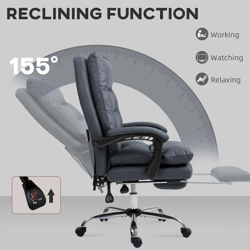 Fauteuil de bureau massant inclinable en microfibre blanc crème avec chauffage et repose-pieds, 1 place