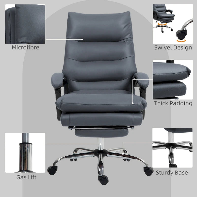Fauteuil de bureau massant inclinable en microfibre blanc crème avec chauffage et repose-pieds, 1 place