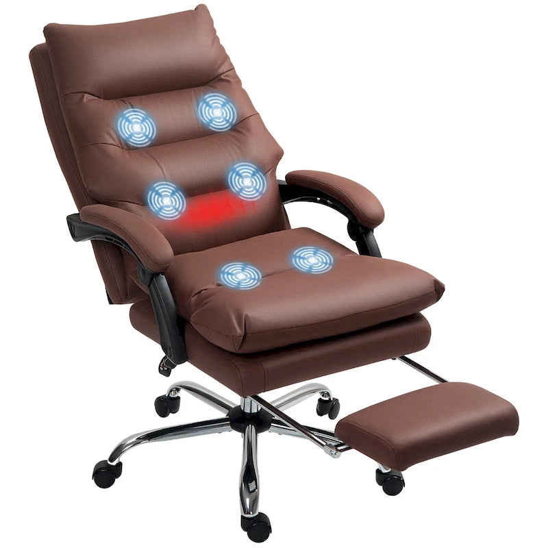 Fauteuil de bureau massant inclinable en microfibre blanc crème avec chauffage et repose-pieds, 1 place