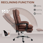 Fauteuil de bureau massant inclinable en microfibre blanc crème avec chauffage et repose-pieds, 1 place