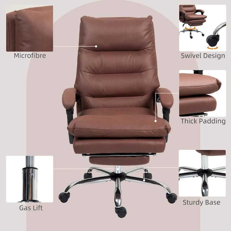 Fauteuil de bureau massant inclinable en microfibre blanc crème avec chauffage et repose-pieds, 1 place