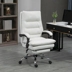 Fauteuil de bureau massant inclinable en microfibre blanc crème avec chauffage et repose-pieds, 1 place