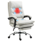 Fauteuil de bureau massant inclinable en microfibre blanc crème avec chauffage et repose-pieds, 1 place