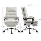 Fauteuil de bureau massant inclinable en microfibre blanc crème avec chauffage et repose-pieds, 1 place