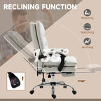 Fauteuil de bureau massant inclinable en microfibre blanc crème avec chauffage et repose-pieds, 1 place