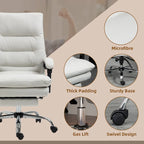 Fauteuil de bureau massant inclinable en microfibre blanc crème avec chauffage et repose-pieds, 1 place