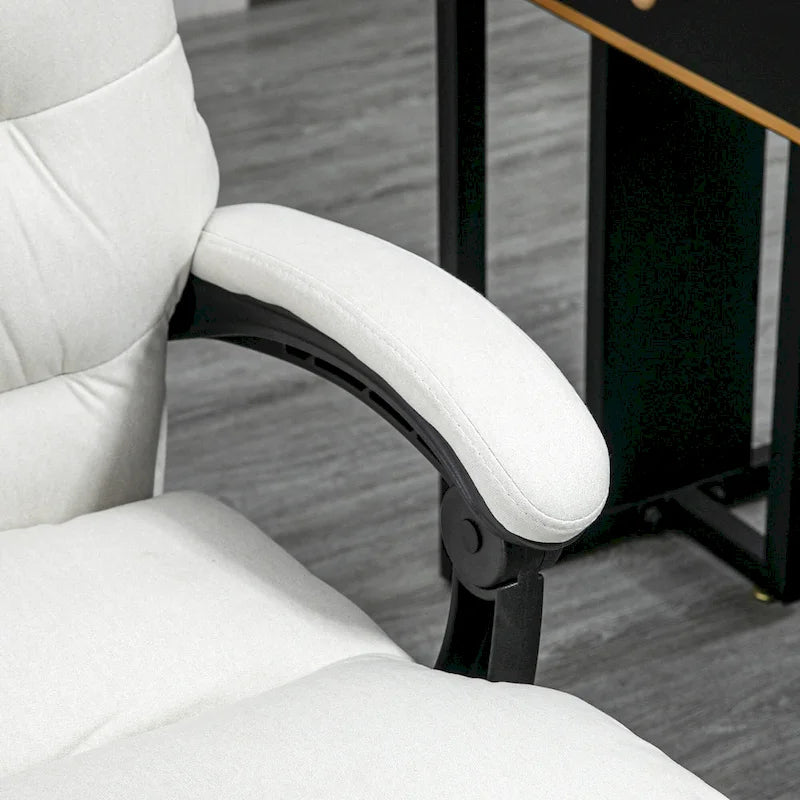Fauteuil de bureau massant inclinable en microfibre blanc crème avec chauffage et repose-pieds, 1 place