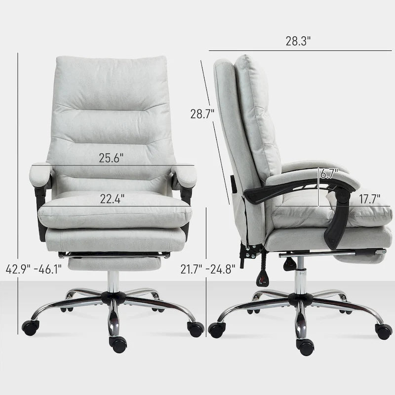 Fauteuil de bureau massant inclinable en microfibre blanc crème avec chauffage et repose-pieds, 1 place