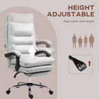 Fauteuil de bureau massant inclinable en microfibre blanc crème avec chauffage et repose-pieds, 1 place