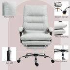 Fauteuil de bureau massant inclinable en microfibre blanc crème avec chauffage et repose-pieds, 1 place