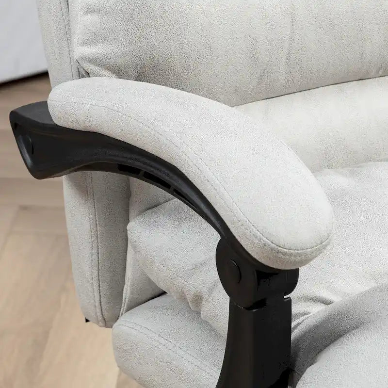 Fauteuil de bureau massant inclinable en microfibre blanc crème avec chauffage et repose-pieds, 1 place