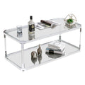 Table basse rectangulaire en verre à 2 niveaux argentée avec cadre chromé, montage par 1 personne