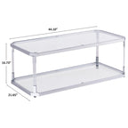 Table basse rectangulaire en verre à 2 niveaux argentée avec cadre chromé, montage par 1 personne