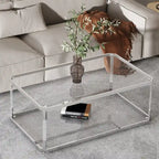 Table basse rectangulaire en verre à 2 niveaux argentée avec cadre chromé, montage par 1 personne