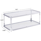 Table basse rectangulaire en verre à 2 niveaux argentée avec cadre chromé, montage par 1 personne