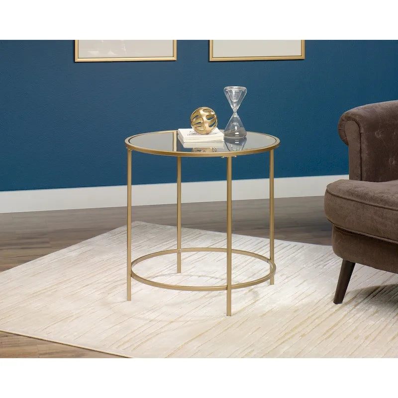 Table d'appoint ronde dorée avec plateau en verre trempé, montage par 1 personne