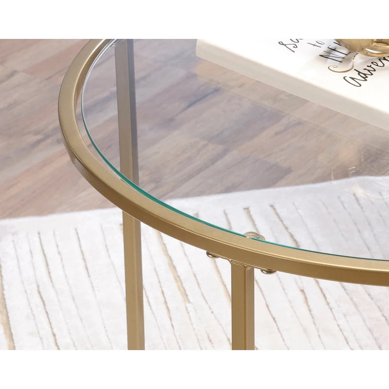 Table d'appoint ronde dorée avec plateau en verre trempé, montage par 1 personne