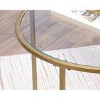 Table d'appoint ronde dorée avec plateau en verre trempé, montage par 1 personne