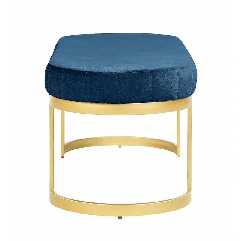 Banc 2 places en velours bleu avec pieds en métal