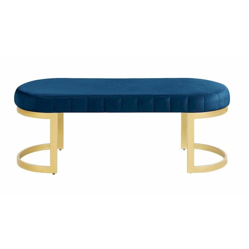 Banc 2 places en velours bleu avec pieds en métal