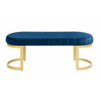 Banc 2 places en velours bleu avec pieds en métal
