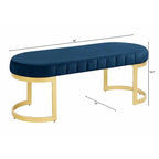 Banc 2 places en velours bleu avec pieds en métal