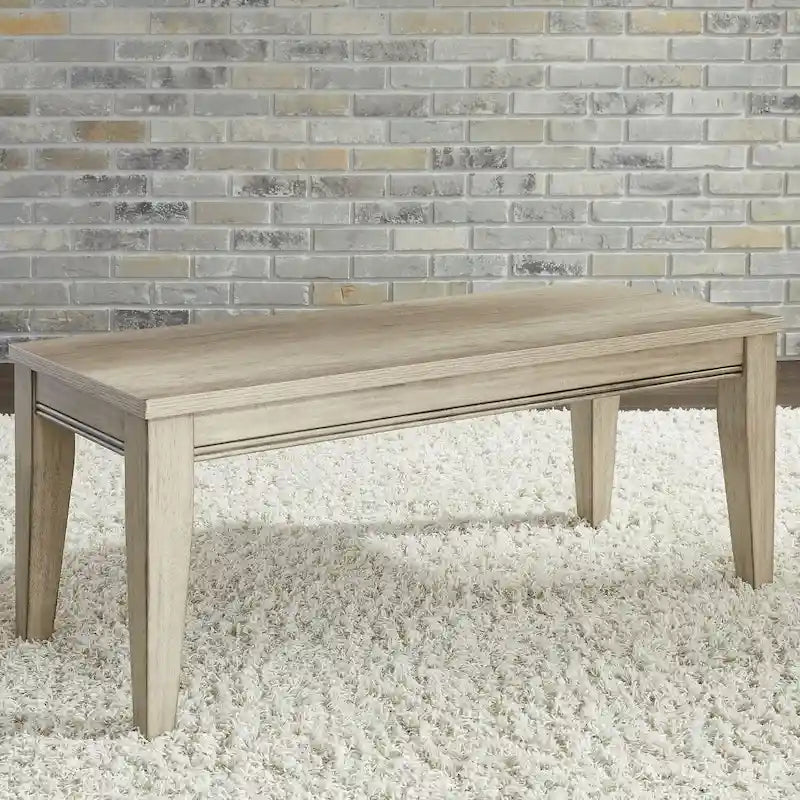 Banc en bois d'hévéa couleur grès avec pieds fuselés et double moulure à boules, 2 places