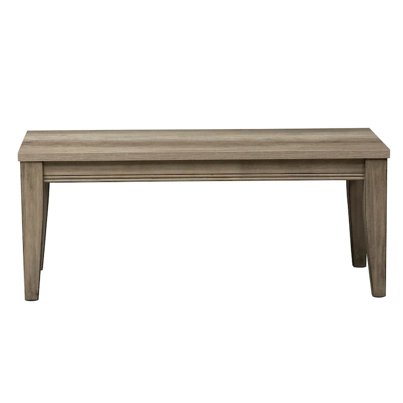 Banc en bois d'hévéa couleur grès avec pieds fuselés et double moulure à boules, 2 places