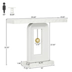 Console étroite en Faux Marbre Blanc / Noyer avec Base Géométrique Dorée, Assemblage par 1 personne