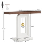 Console étroite en Faux Marbre Blanc / Noyer avec Base Géométrique Dorée, Assemblage par 1 personne
