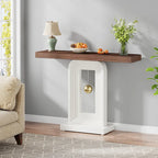 Console étroite en Faux Marbre Blanc / Noyer avec Base Géométrique Dorée, Assemblage par 1 personne