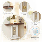 Console étroite en Faux Marbre Blanc / Noyer avec Base Géométrique Dorée, Assemblage par 1 personne